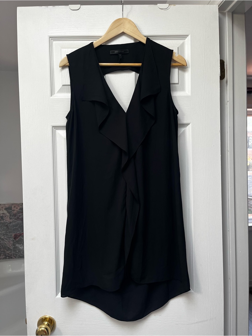 BCBGMaxAzria Black Sleeveless High-Low Ruffle Dress